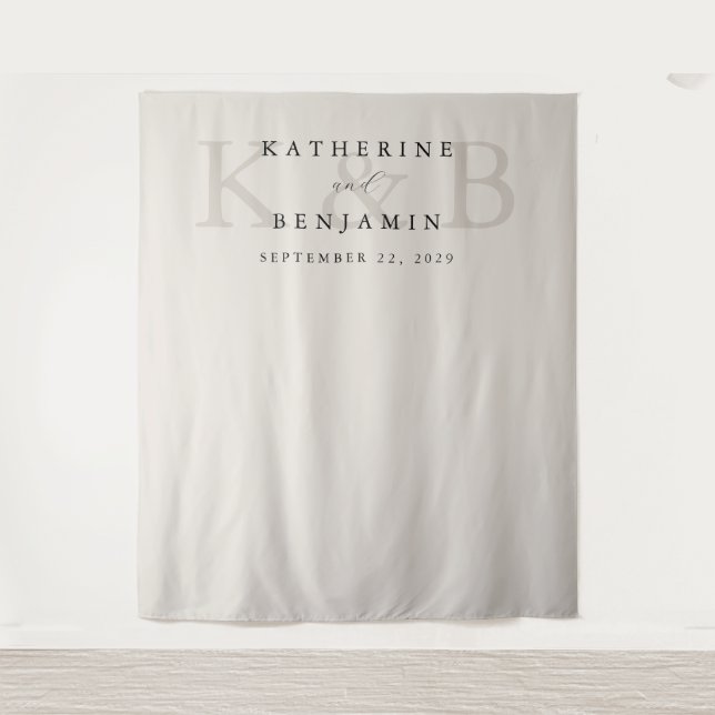 Tapiz Boda de Monograma Negro e Marfil Moderno (Anverso)