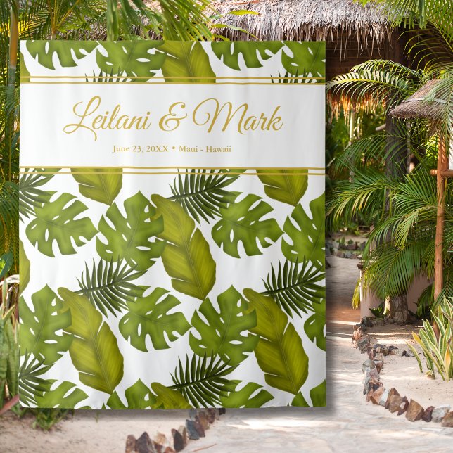 Tapiz Boda de oro verde de hojas tropicales fondo (Subido por el creador)