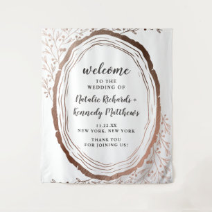 Tapiz Boda de Otoño con Rebanada de Madera Rústica y Lám