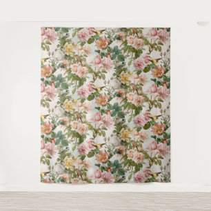 Tapiz Boda de pájaro amarillo rosa floral acuarela vinta