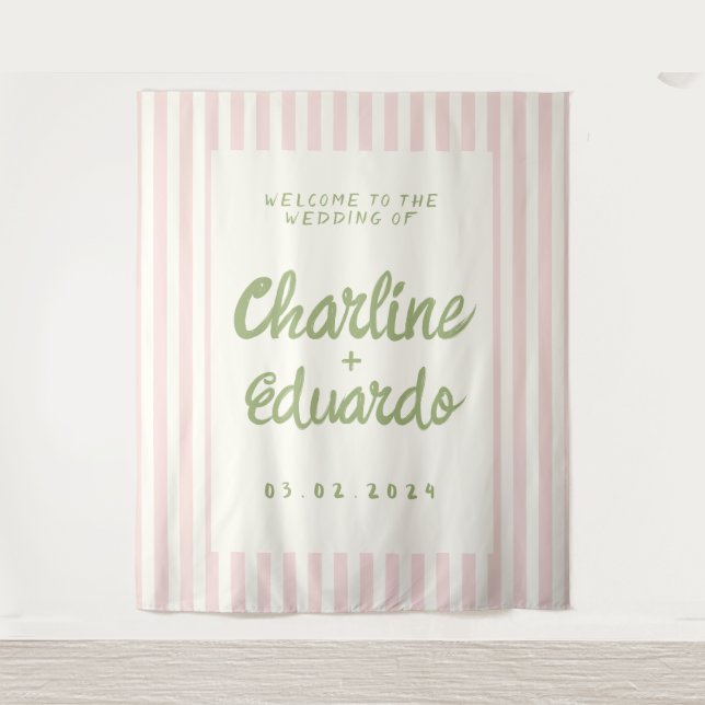 Tapiz Boda de rayas pastel retro  (Anverso)