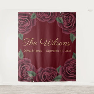 Tapiz Boda de Romance Oscuro con Rosa Roja Borgoña