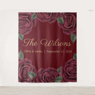 Tapiz Boda de Romance Oscuro con Rosa Roja Borgoña