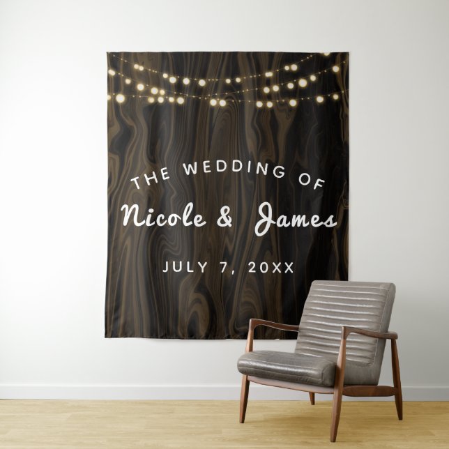 Tapiz Boda de Rústico Brown Whimsical Wood String Lights (In situ)