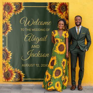 Tapiz Boda del girasol Boda Verde y Oro fondo