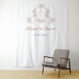 Tapiz Boda del marco de los peonies Pastel Monogramas Fo