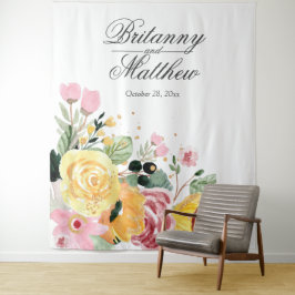 Tapiz Boda floral acuarela personalizada elegante