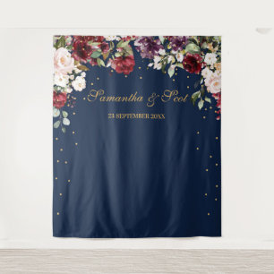 Tapiz Boda floral boho burgundy rosa rubor Navy