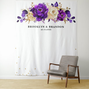 Tapiz Boda floral botánica real violeta dorado