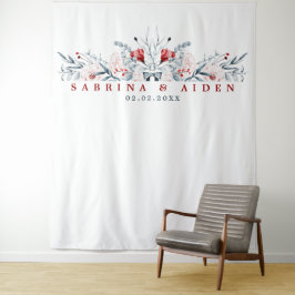 Tapiz Boda Floral De Flor Rojo Y Azul