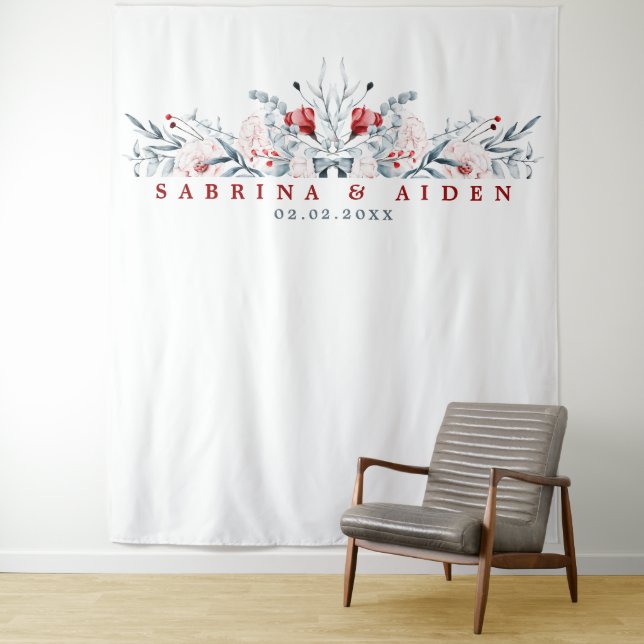 Tapiz Boda Floral De Flor Rojo Y Azul (In situ)