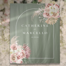 Tapiz Boda floral de hierba de Pampas Boho verde salvia 