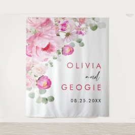 Tapiz Boda floral de peonía acuarela rosa claro