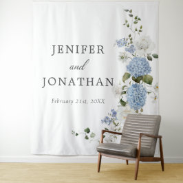 Tapiz Boda floral de rosas blancas Hortensia azul elegan