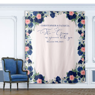Tapiz Boda Floral Frontera Coral Rosa Azul Real