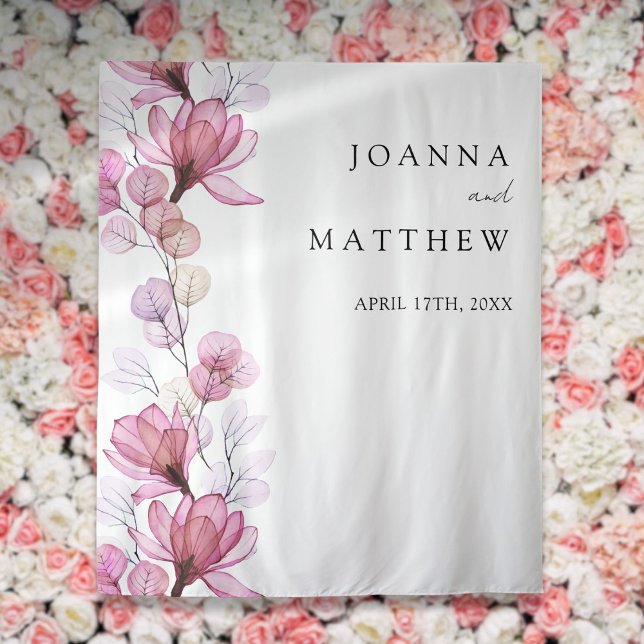 Tapiz Boda floral Rosa Dusty Fondo de la cabina fotográf (Dusty Rose Floral Wedding Photo Booth Backdrop)