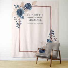 Tapiz Boda floral rosa oro azul marino rosa polvoriento