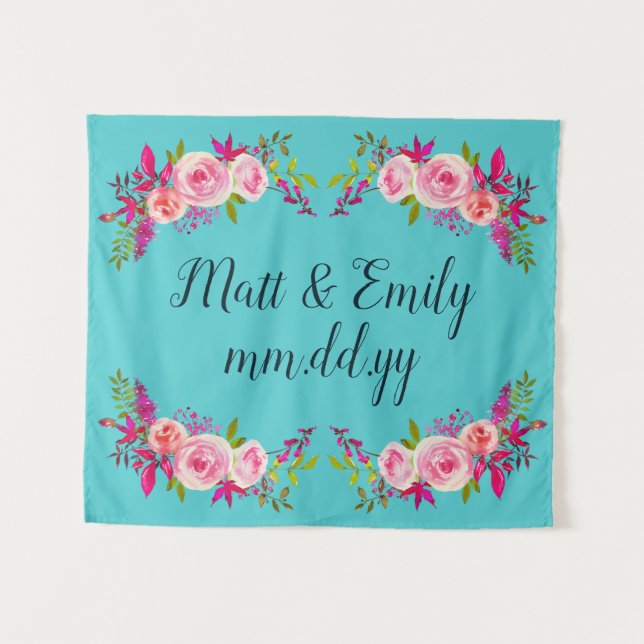 Tapiz Boda Floral Turquesa Fondo de Foto Prop. (Anverso (horizontal))