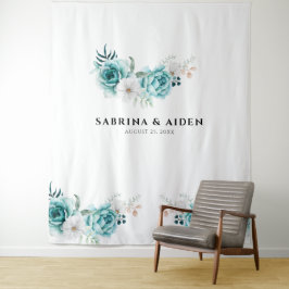 Tapiz Boda floral verde esmeralda polvoriento blanco