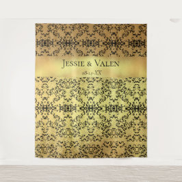 Tapiz Boda Gótica de Remolino Dorado y Negro