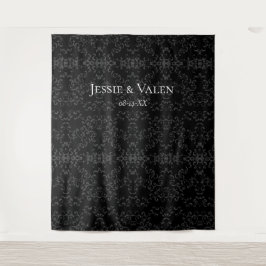 Tapiz Boda Gótica de Remolino Gris y Negro