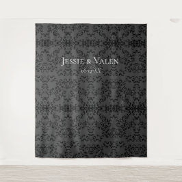 Tapiz Boda Gótica de Remolino Gris y Negro