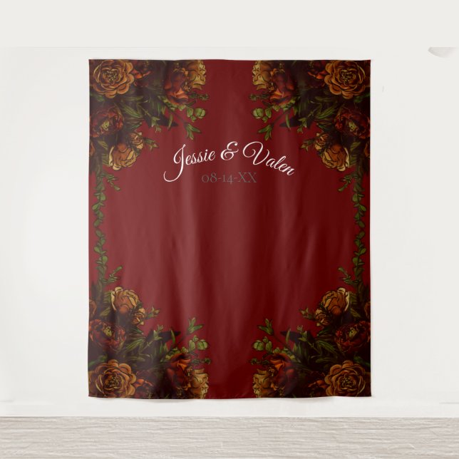 Tapiz Boda gótica elegante de otoño naranja rústica (Anverso)