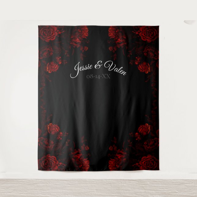 Tapiz Boda gótico elegante floral rojo profundo (Anverso)