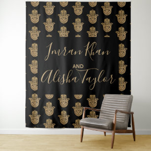 Tapiz Boda india guardar la fecha Gold hamsa Henna