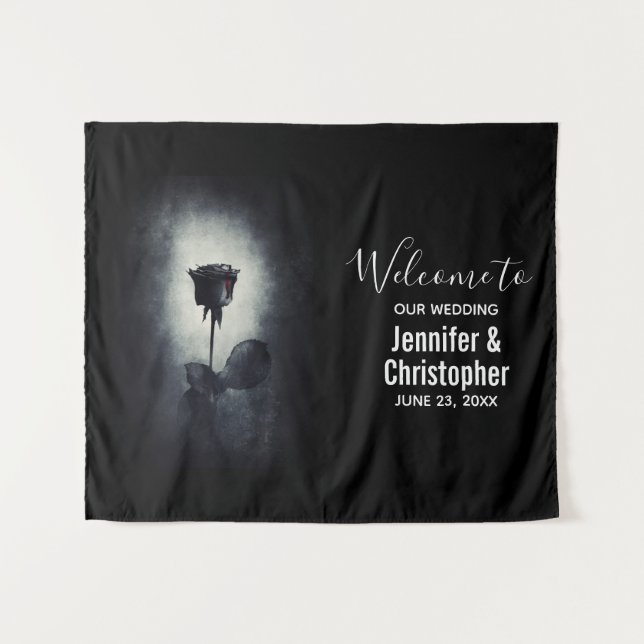 Tapiz Boda Macabra Rosa Negra Gótica con Sangre que Gote (Anverso (horizontal))