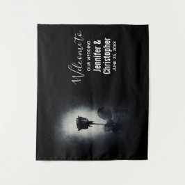 Tapiz Boda Macabra Rosa Negra Gótica con Sangre que Gote