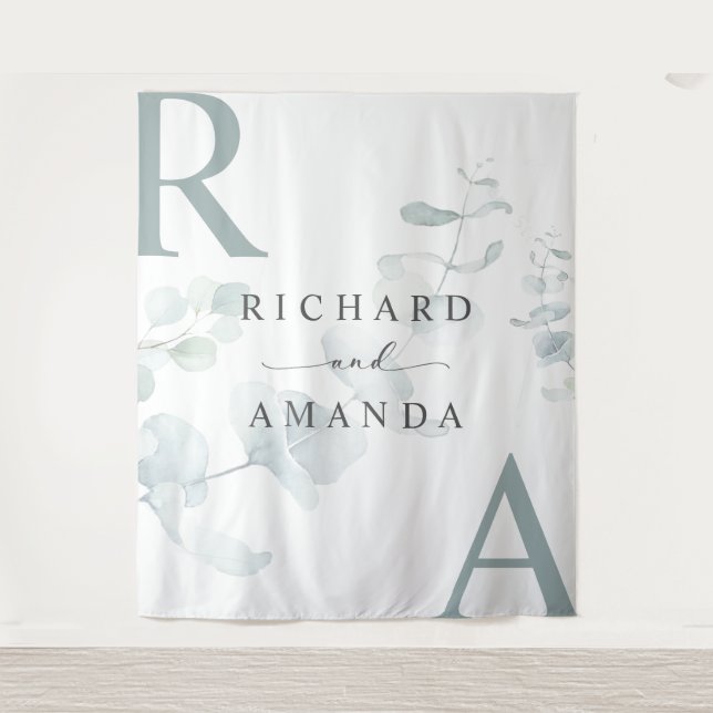 Tapiz Boda Minimalista Elegante con Vegetación Moderna (Anverso)