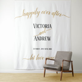 Tapiz Boda Minimalista Moderna con Letra Dorada
