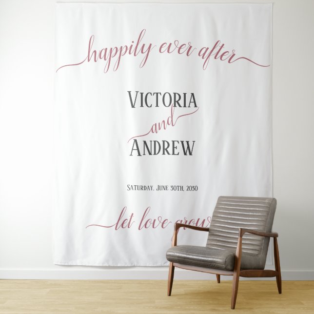Tapiz Boda minimalista moderna con tipografía de oro ros (In situ)