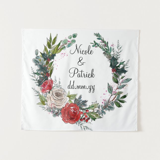 Tapiz Boda navidades Fondo, Decoración Boda de diciembre (Anverso (horizontal))