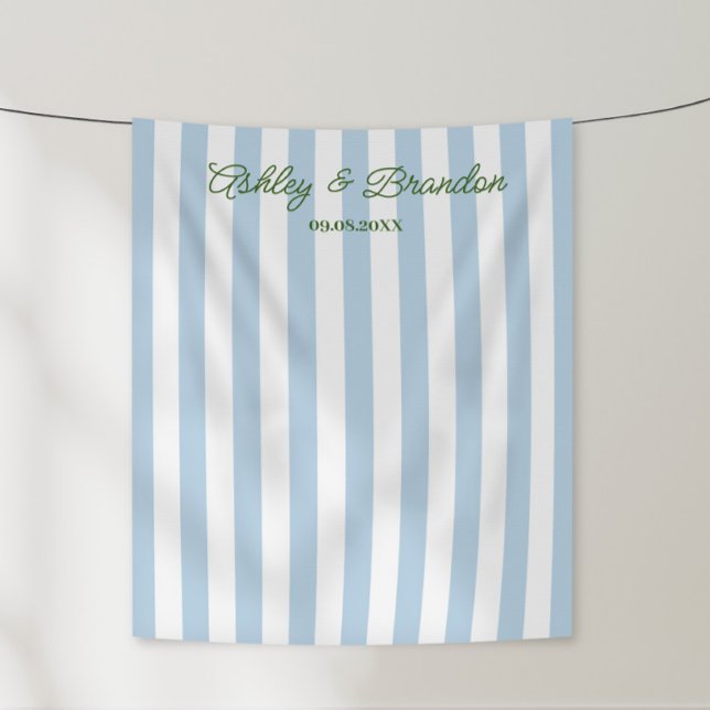 Tapiz Boda Personalizada con Raya de Cabaña Azul (Subido por el creador)