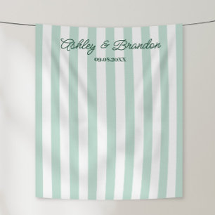 Tapiz Boda Personalizada con Raya de Cabana Verde Marino