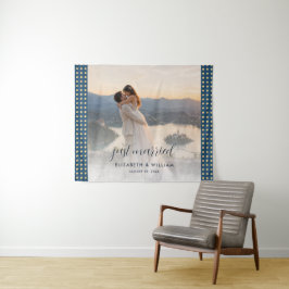 Tapiz Boda personalizada de lunares dorados y azules