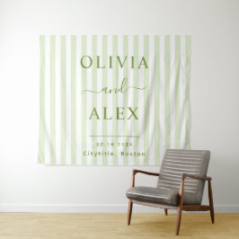 Tapiz Boda Personalizada Verde con Rayas Retro