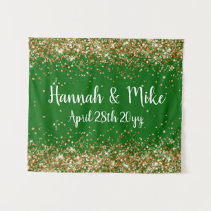 Tapiz Boda personalizado de Esmeralda y Oro