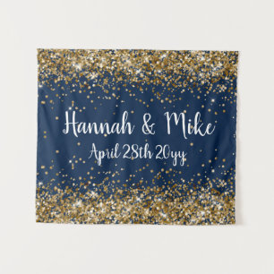 Tapiz Boda personalizado de oro azul de la Marina