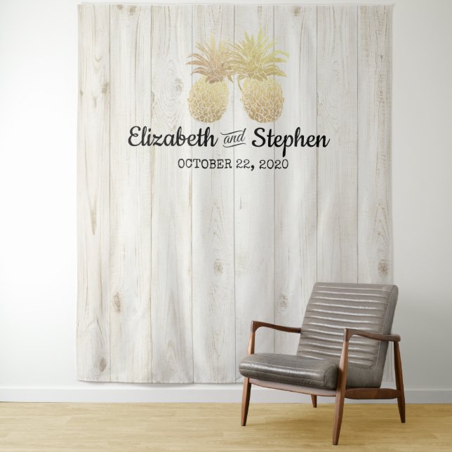 Tapiz Boda Photo Booth Backdrop Gold Pineapple Pareja (In situ)