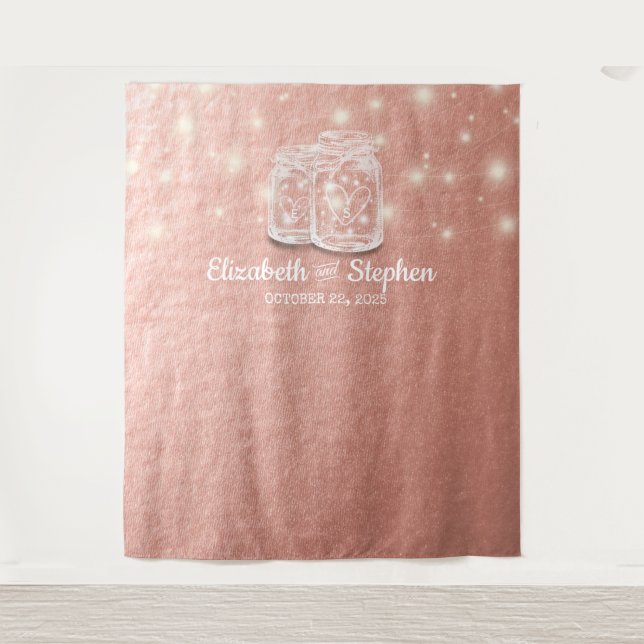 Tapiz Boda Photo Booth Backdrop Mason Jars Rosa Gold (Anverso)