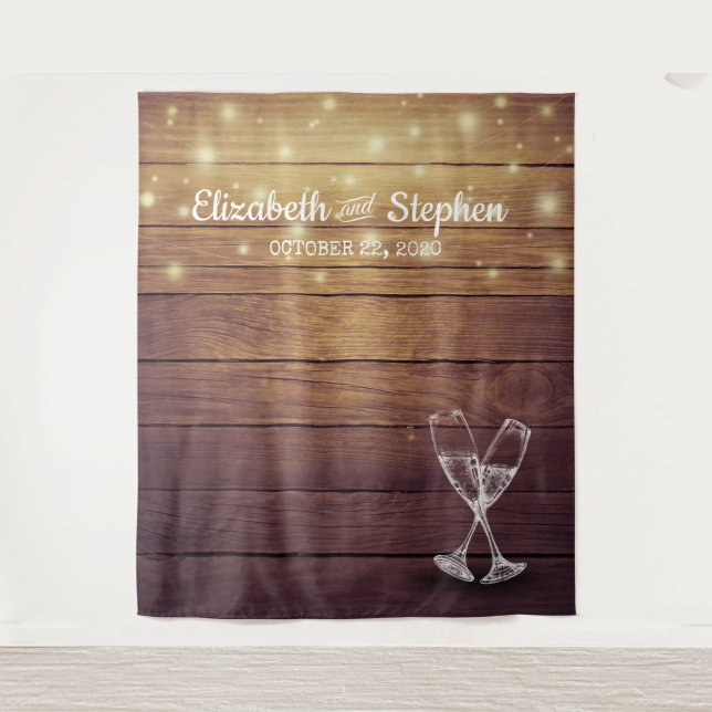 Tapiz Boda Photo Booth Fondo Madera de vidrio de Champag (Anverso)