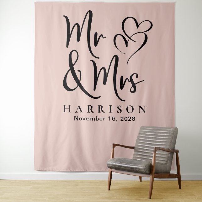 Tapiz Boda Rosa Blush del Sr y la Sra (In situ)