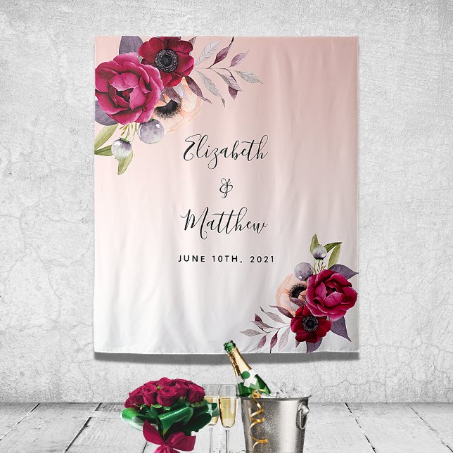Tapiz Boda rosa oro rubor florales burdeos (Subido por el creador)