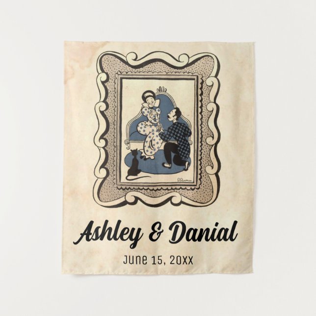 Tapiz Boda Rústico de antigua propuesta romántica de Ret (Anverso)