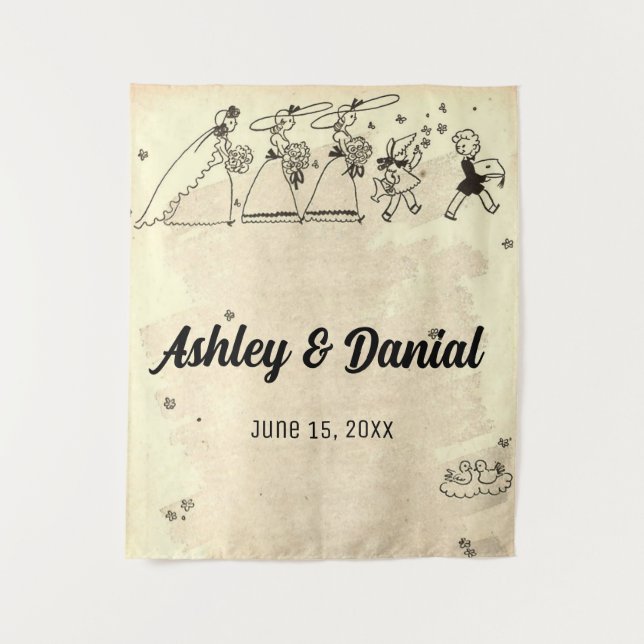 Tapiz Boda Rústico de viejas novias retro (Anverso)