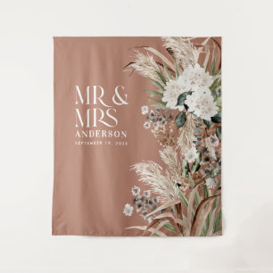 Tapiz Boda Sr. y Sra. pampas pasto elegante moderno Tap
