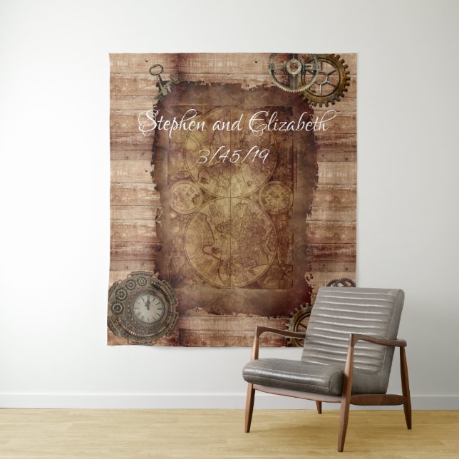 Tapiz Boda Steampunk Vintage Mapa victoriano (In situ)